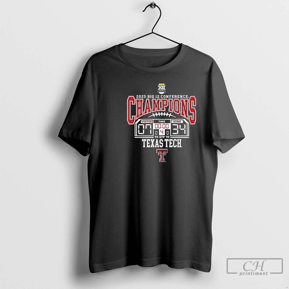 Classic Texas Tech Red Raiders Black 2025 Big 12 Champions Score Circle Black T Shirts