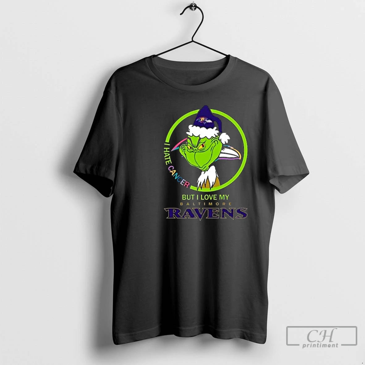 Classic The Grinch I Hate Cancer But I Love My Baltimore Ravens Merry Christmas Circle
