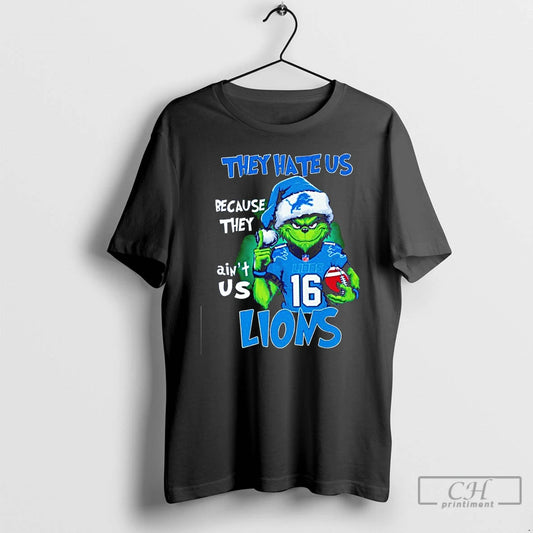 Classic The Grinch They Hate Us Because They Aint Us Detroit Lions Christmas T Shirts