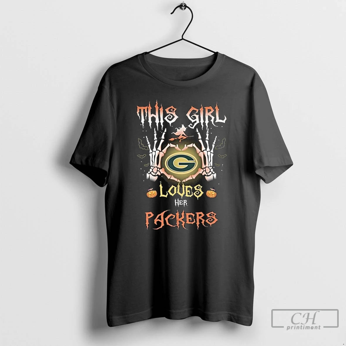 Classic This Girl Loves Her Green Bay Packers Skeleton Halloween Long Sleve T Shirts