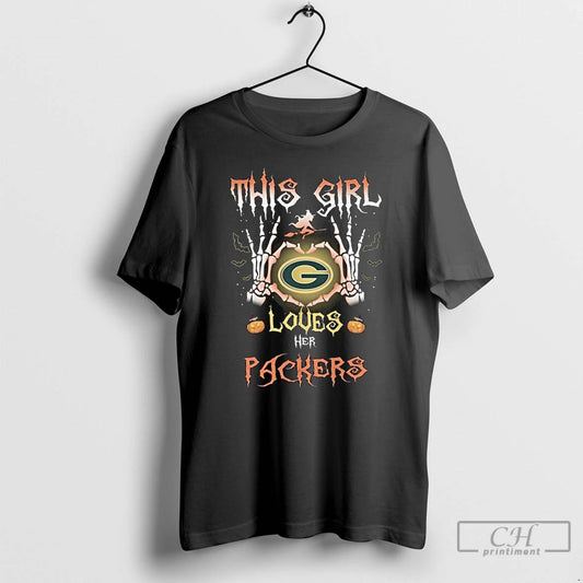 Classic This Girl Loves Her Green Bay Packers Skeleton Halloween Long Sleve T Shirts