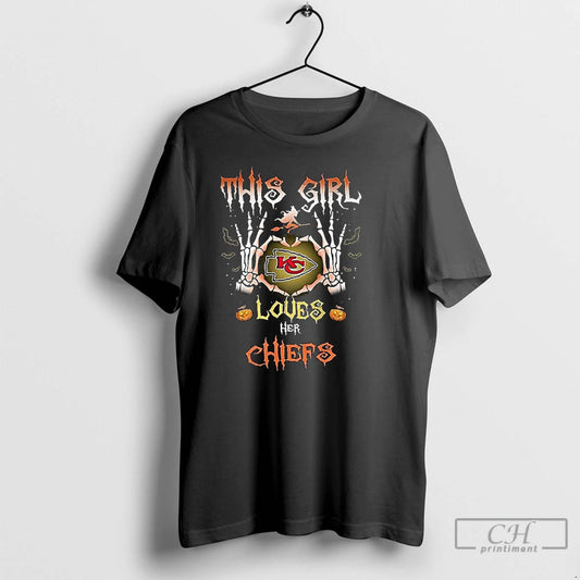 Classic This Girl Loves Her Kansas City Chiefs Skelenton Halloween T Shirts