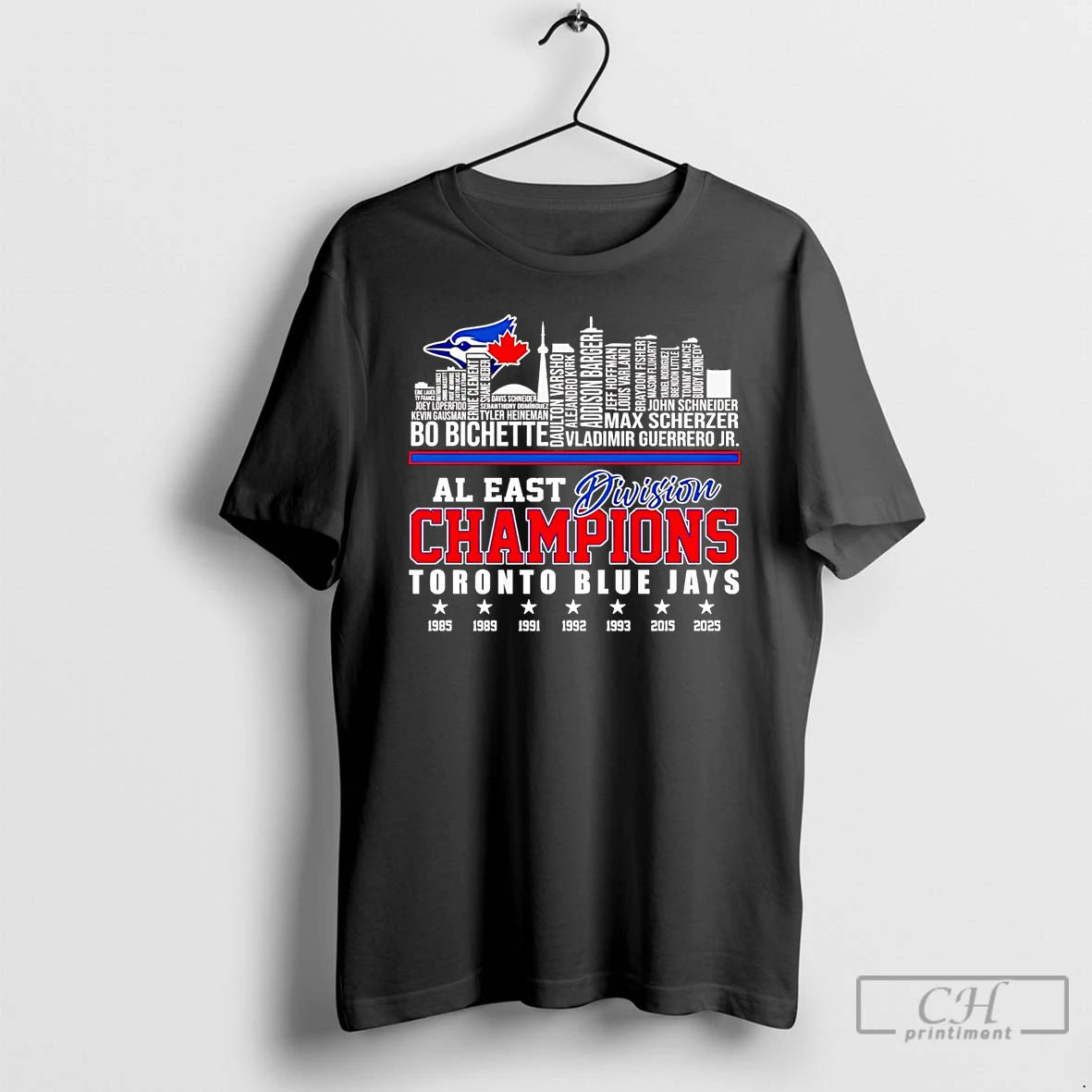 Classic Toronto Blue Jays 2025 Al East Division Champions Players Names Skyline T Shirts