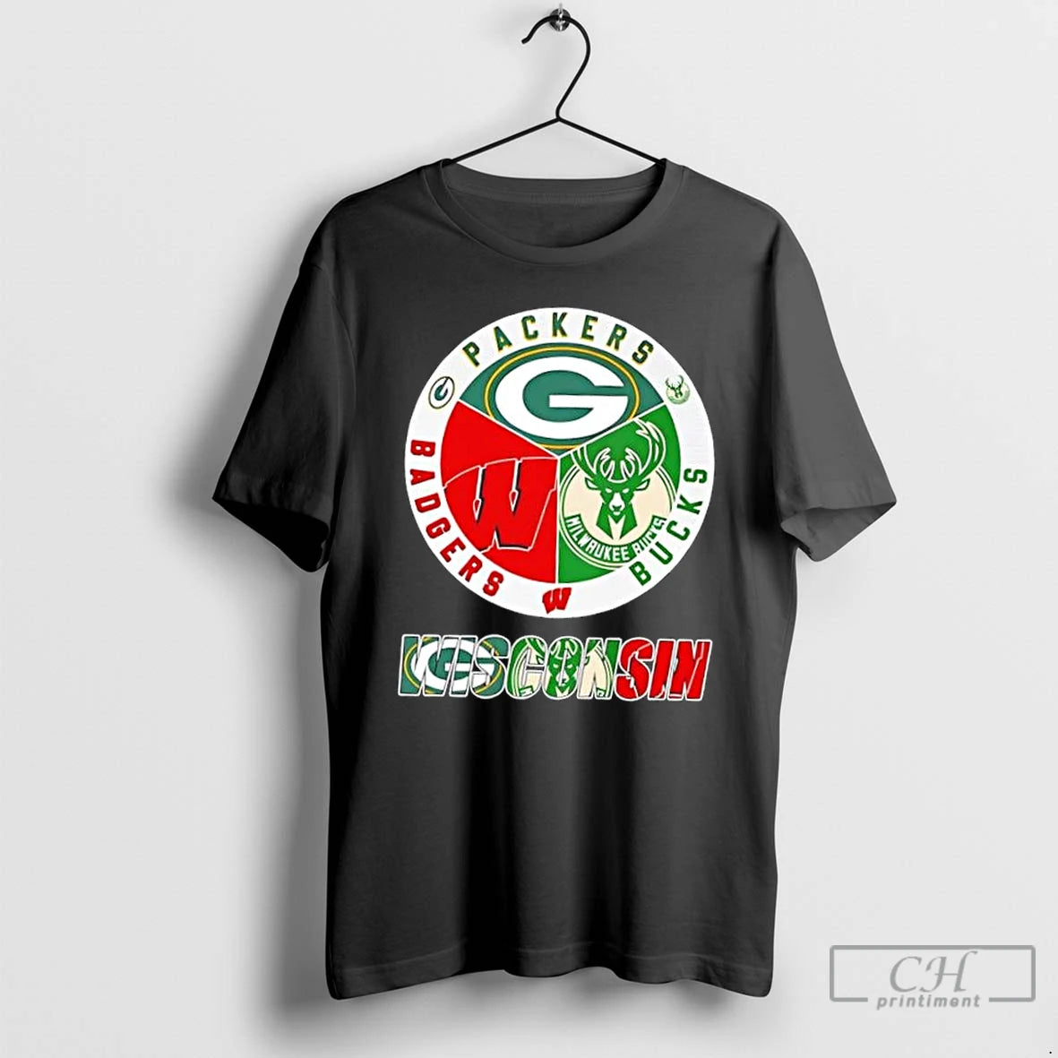 Classic Wisconsin City Sports Green Bay Packers Milwaukee Bucks X Wisconsin Badgers Logo T Shirts