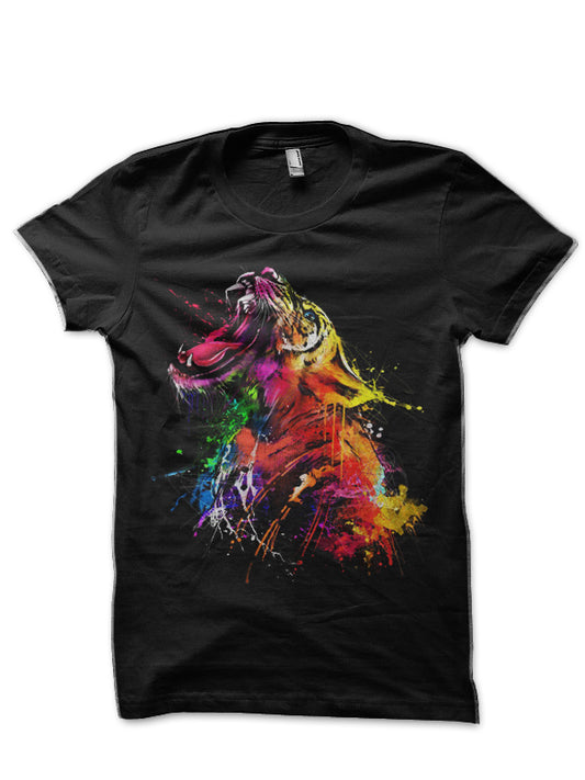 Colourful Tiger Black  T-Shirt