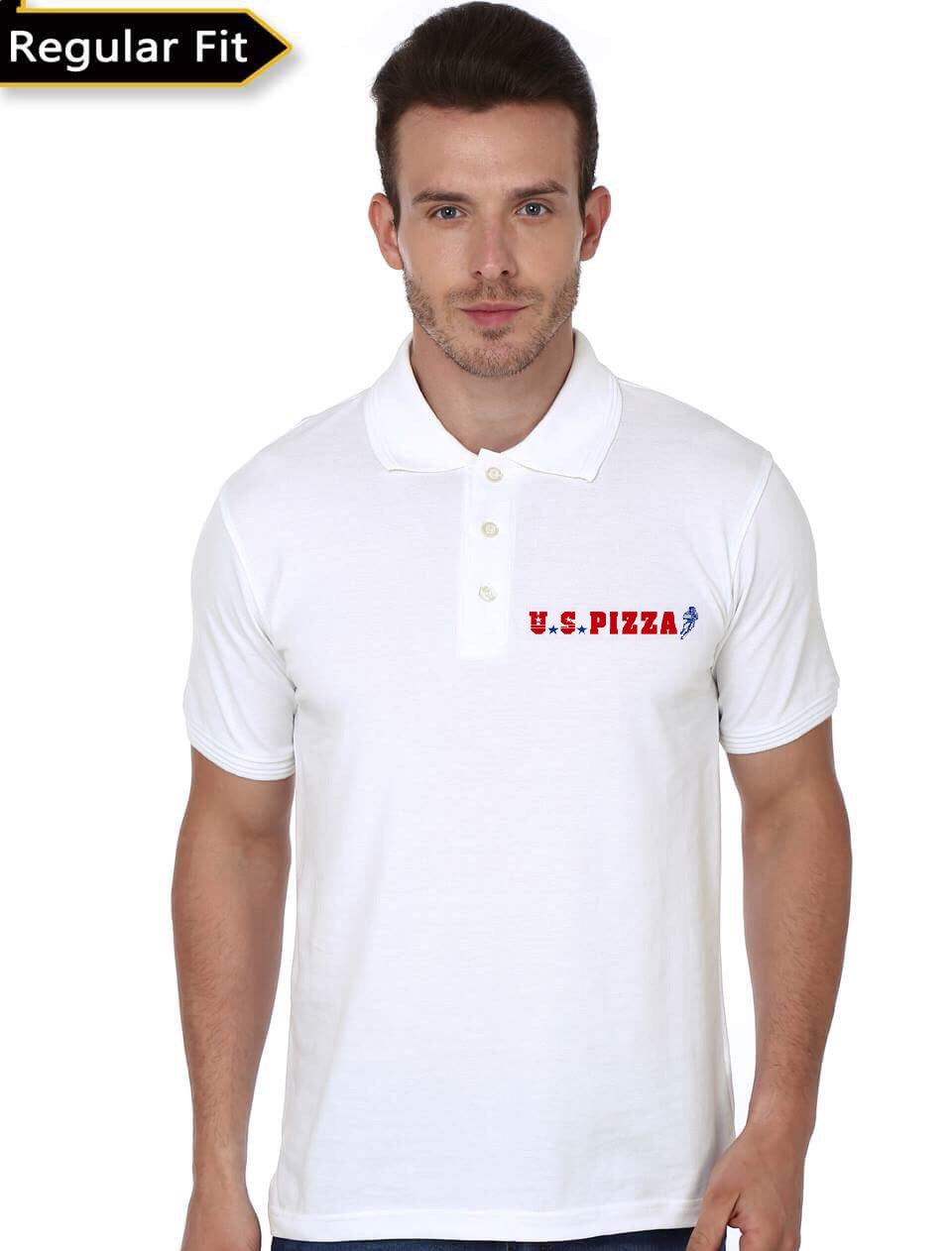 US Pizza White Polo T-Shirt