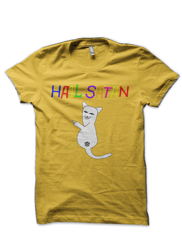 Hail Satan Middle Finger Cat T-Shirt