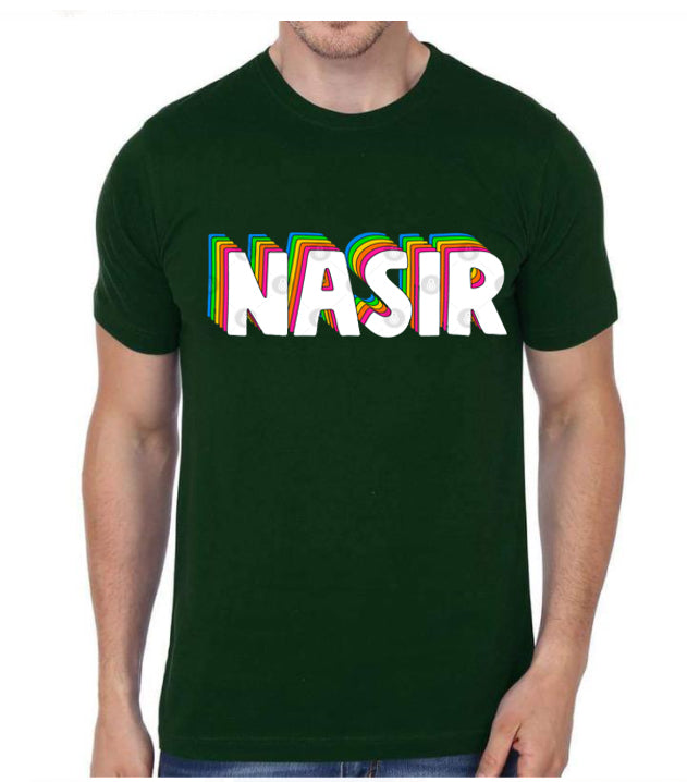 Hello My Name Is Nasir Rainbow Name Tag T-Shirt