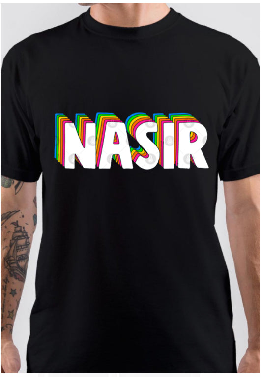 Hello My Name Is Nasir Rainbow Name Tag T-Shirt