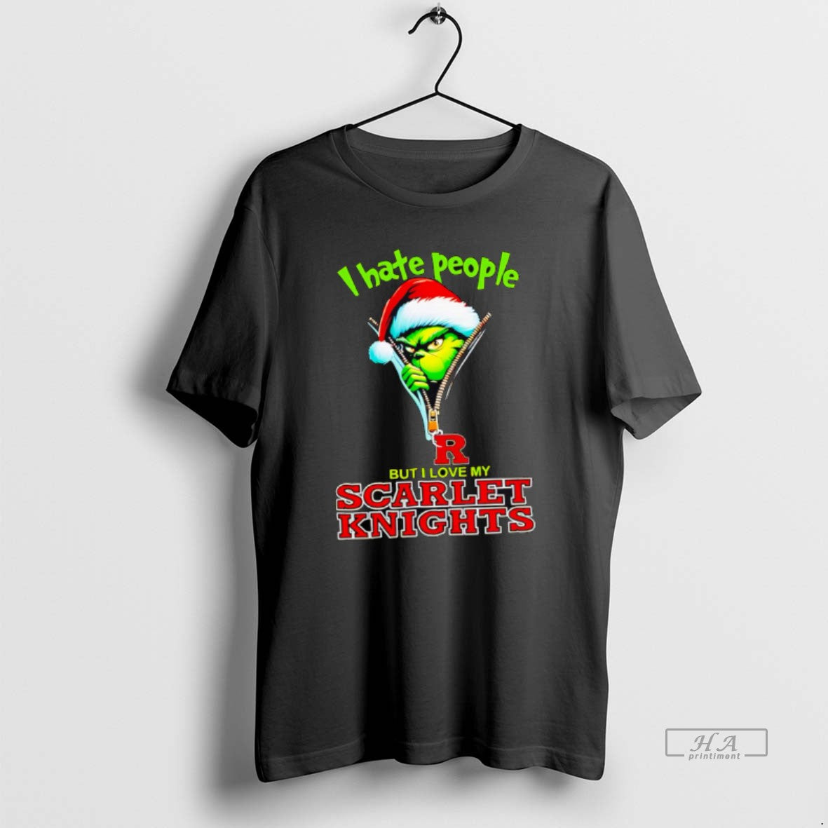 Official Awesome Grinch Santa Hat I Hate People But I Love My Rutgers Scarlet Knights