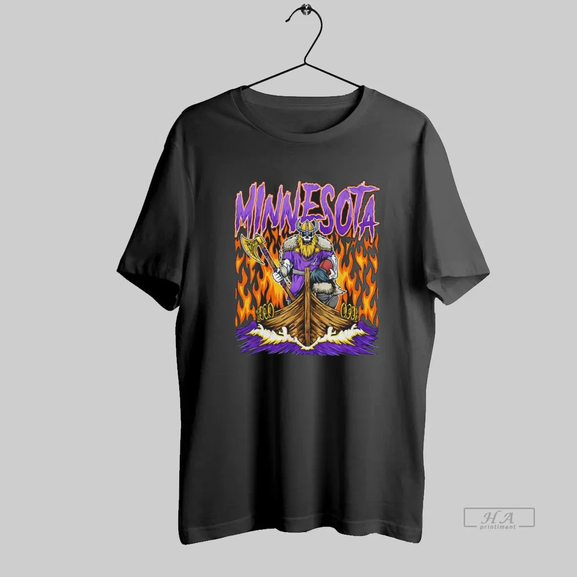 Official Minnesota Viking Football Skeleton With Axe On Ship Burning Retro Style