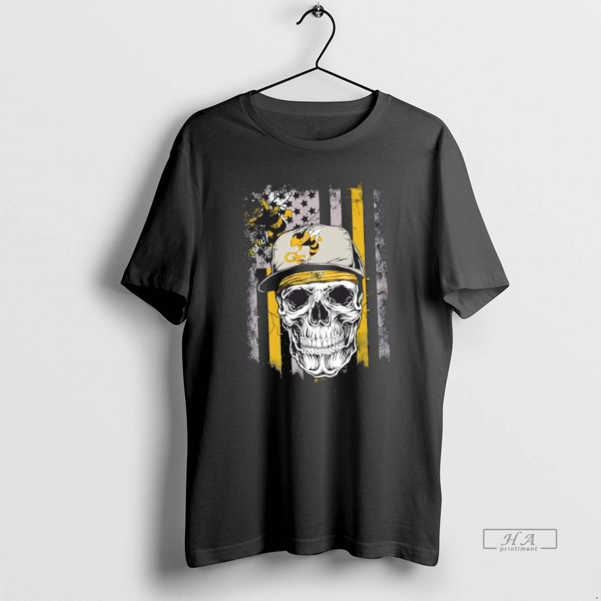 Official Skull Wearing A Cap Georgia Tech Yellow Jackets Us Flag