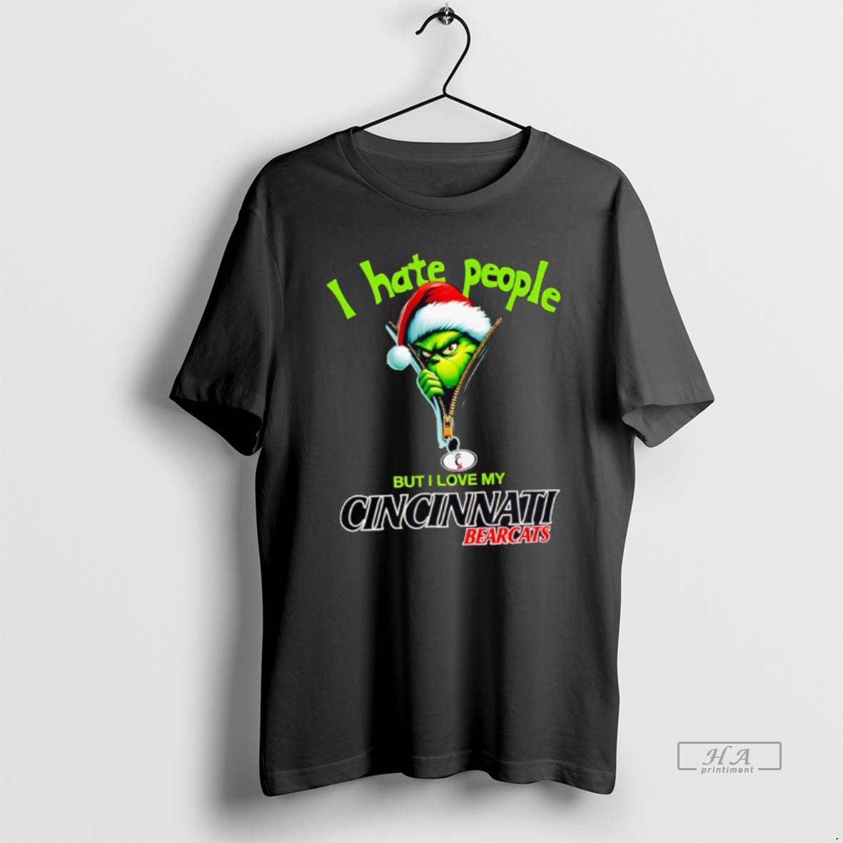 Official Top Grinch Santa Hat I Hate People But I Love My Cincinnati Bearcats Christmas