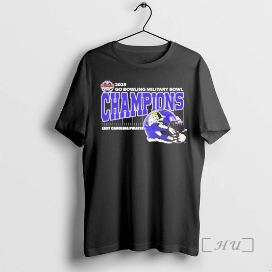 Officials East Carolina Pirates Football 2025 Go Bowling Military Bowl Champions Helmet Premium T Shirts