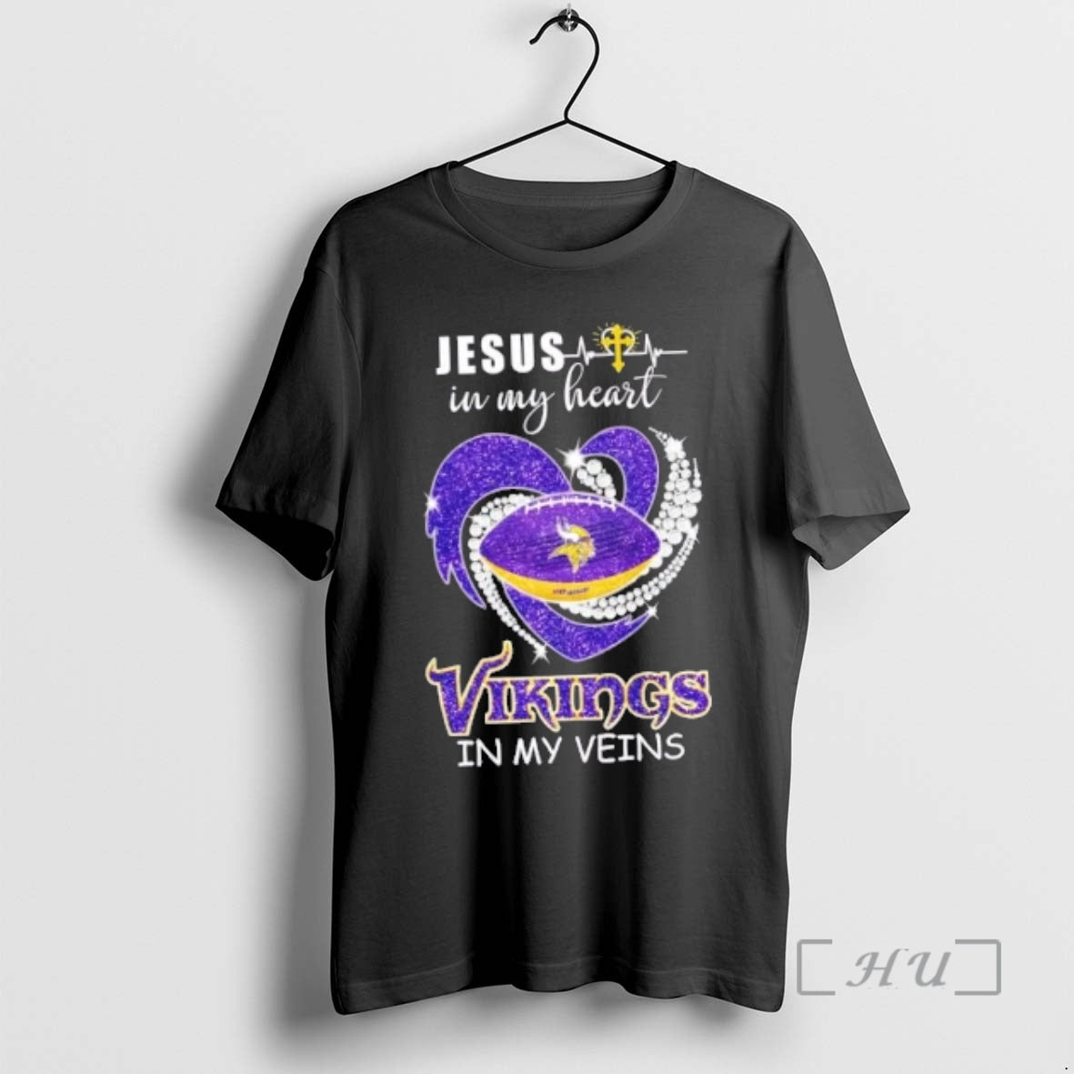 Officials Jesus In My Heart Minnesota Vikings In My Veins Diamond Heart Premium T Shirts