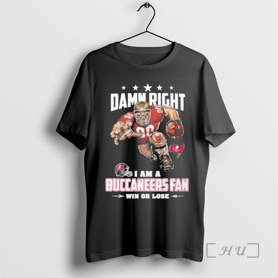 Officials Mascot Damn Right I Am A Buccaneers Fan Win Or Lose Premium T Shirts