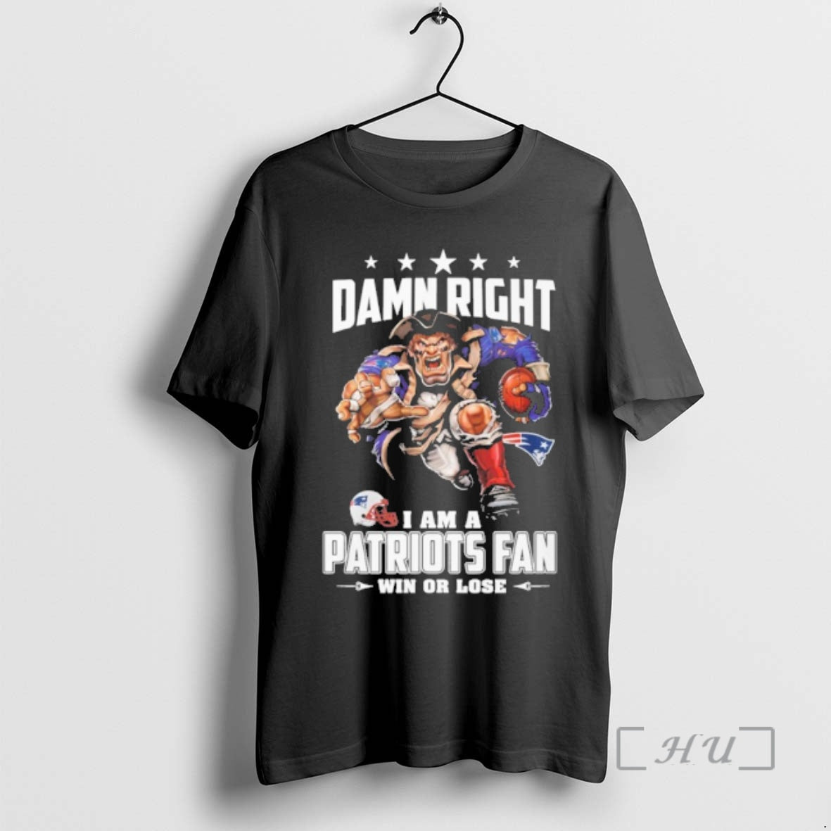 Officials Mascot Damn Right I Am A Patriots Fan Win Or Lose Premium T Shirts
