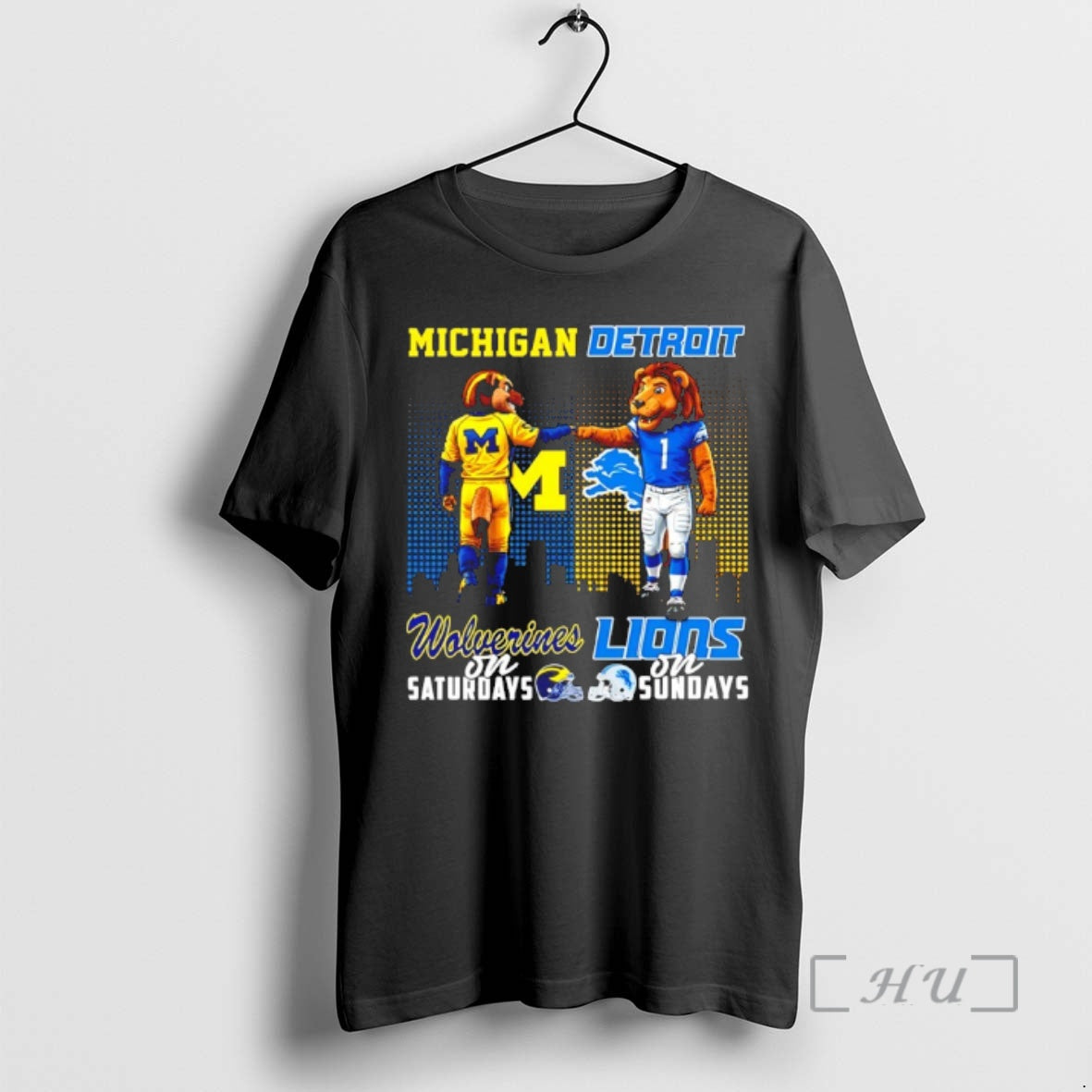 Officials Michigan Wolverines On Saturdays Vs Detroit Lions On Sundays Mascot Skyline Premium T Shirts