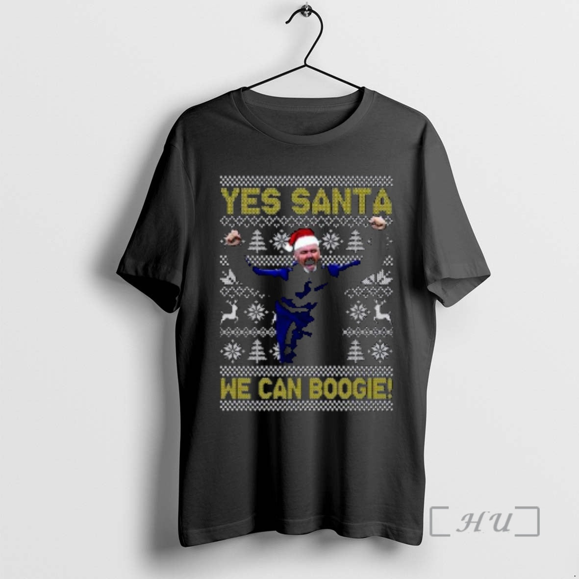 Officials Steve Clark Yes Santa We Can Boogie Ugly Christmas Circle Black Premium T Shirts