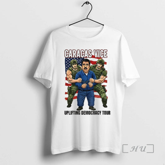 Officials Venezuela Libre Maduro Captured Caracas Vice Uplifting Democracy Tour American Flag Premium T Shirts