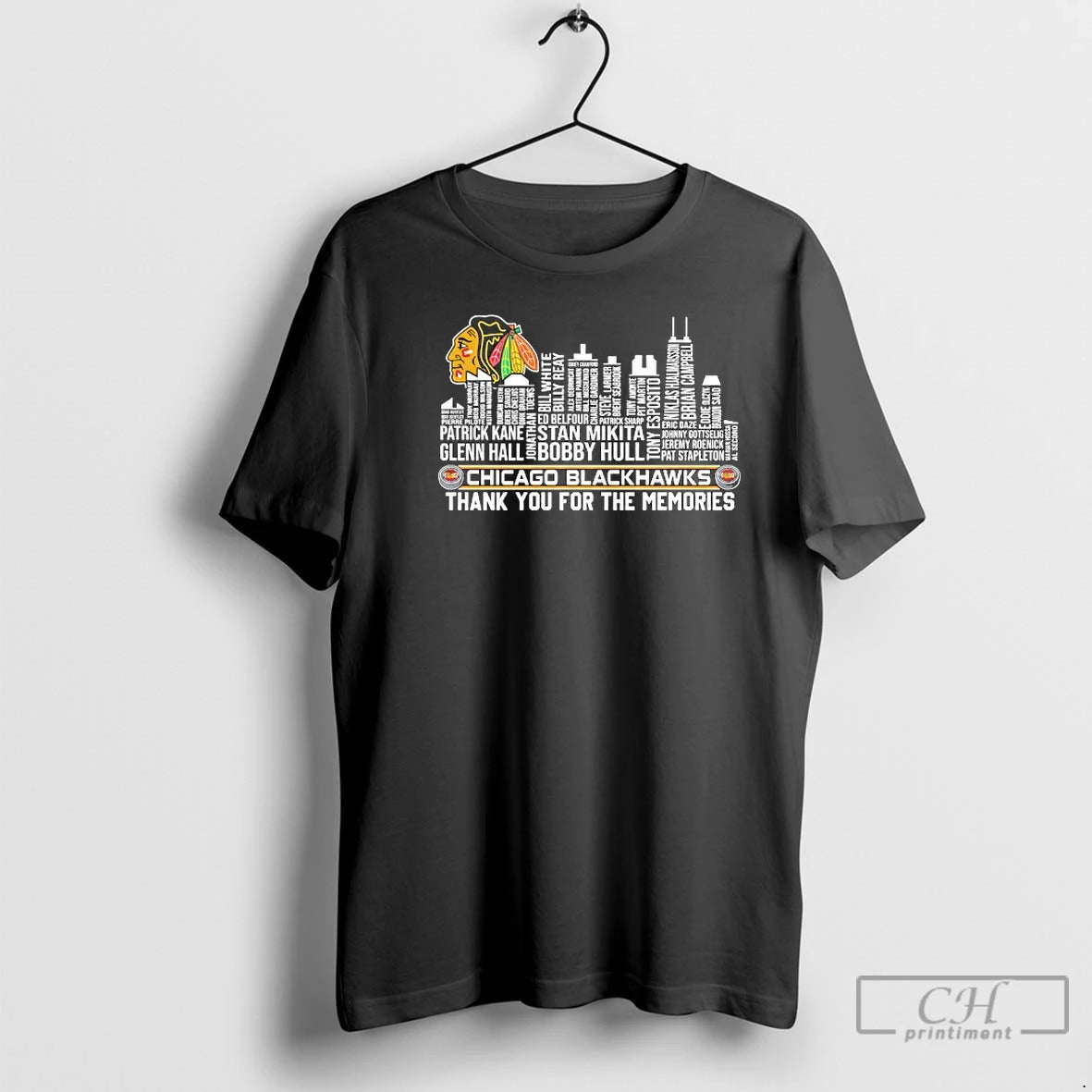 Premium Chicago Blackhawks Name Players City Skyline Shape Thank You For The Memories T Shirts
