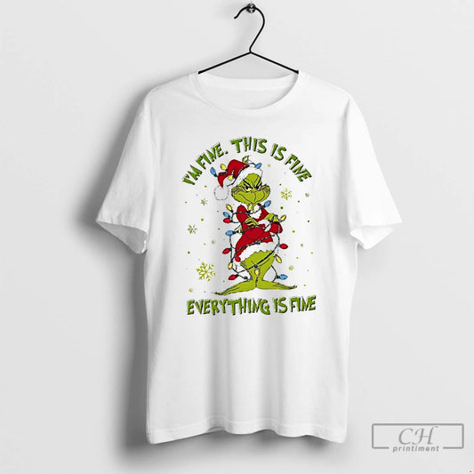 Premium Grinch Christmas Lights Im Fine This Is Fine Everything Is Fine T Shirts