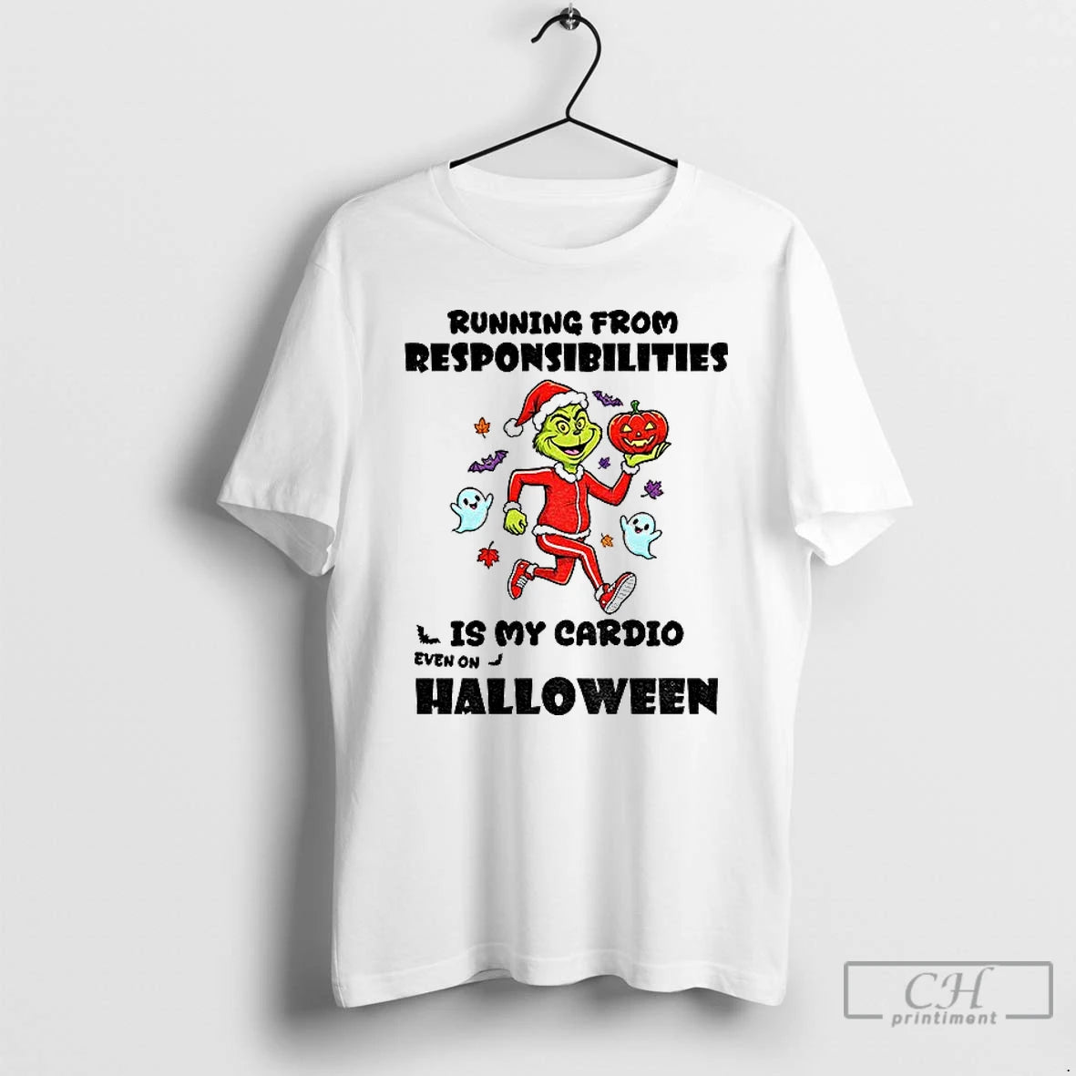 Premium Grinch Ghost Running From Responsibilities Is My Cardio Even On Halloween T Shirts