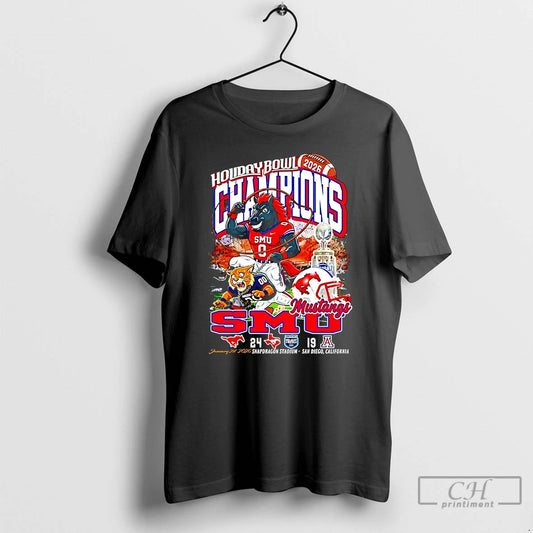 Premium Smu Mustangs Football 2026 Holiday Bowl Champions 24 19 Score Mascot T Shirts Sweater