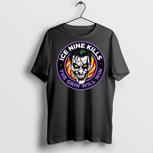 Premium The Laugh Track Joker Face Horror The Grin Will Win Big Logo T Shirts