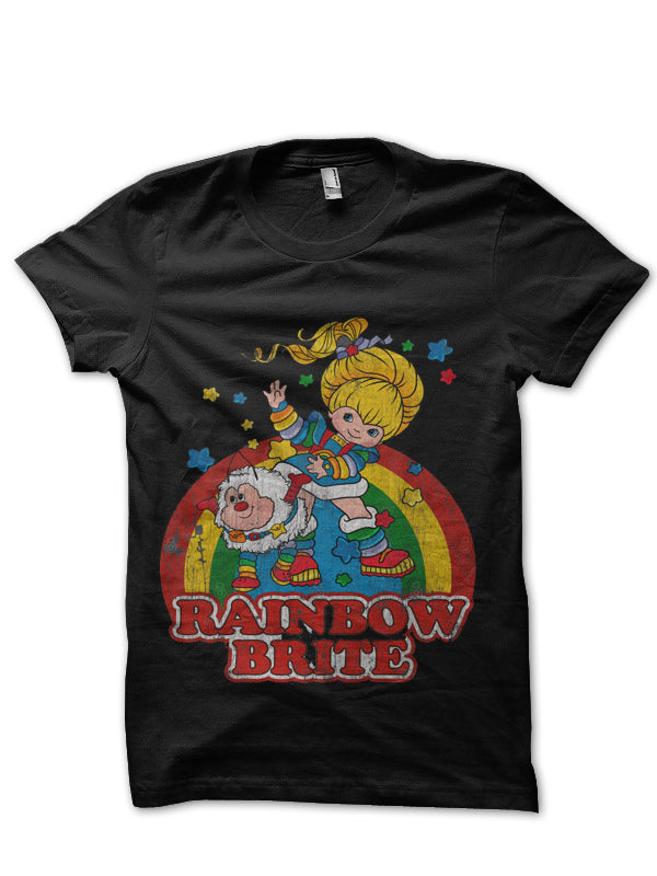 Rainbow Distressed Brite Black T-Shirt