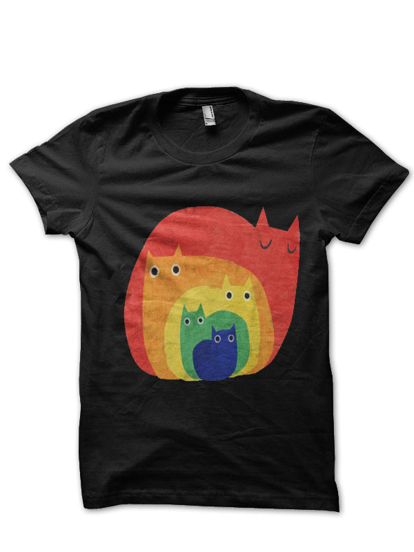 Rainbow Cats Black T-Shirt