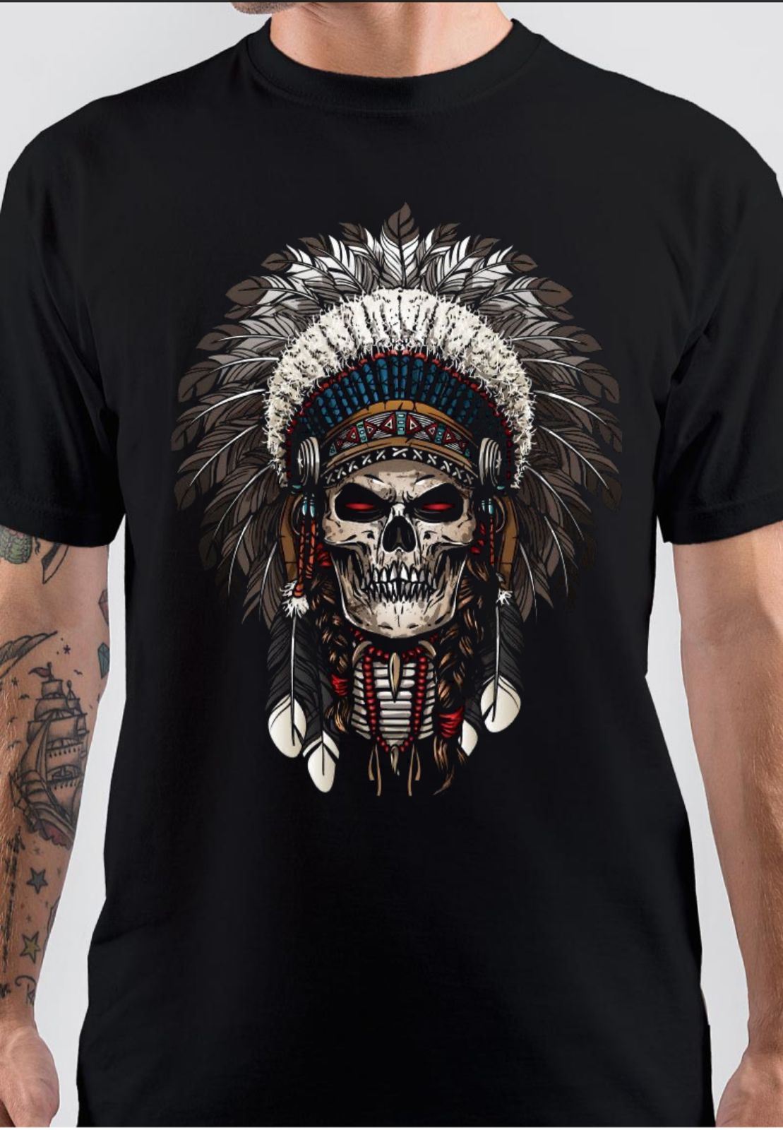 Skull Warrior Indian Chief T-Shirt