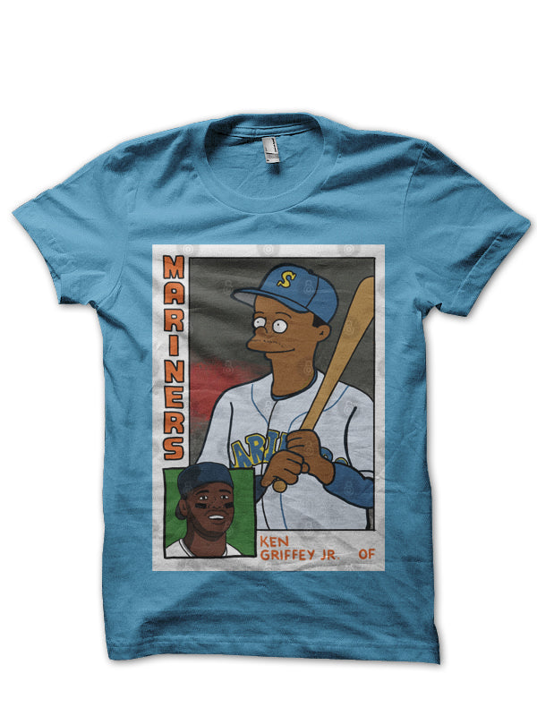 The Bat – Ken Griffey Jr. Simpsons Parody Baseball Card Tee Homer at Light Blue T-Shirt