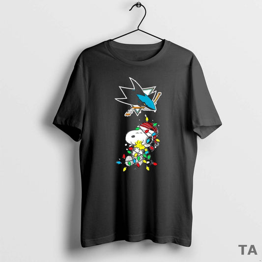Top Funny San Jose Sharks Peanuts Christmas Night 2025 Special Holiday T Shirt Sweater