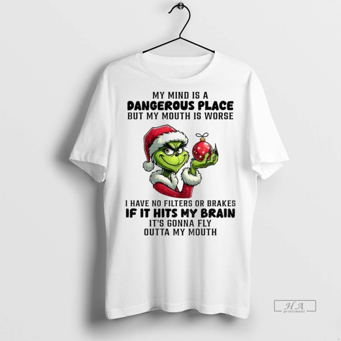 Trendy Official Grinch Santa Hat My Mind A Dangerous Place But My Mouth Is Worse