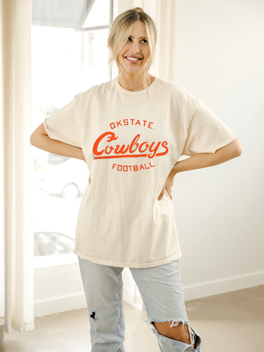 Osu Cowboys Football Stencil Off White Thrifted Tee