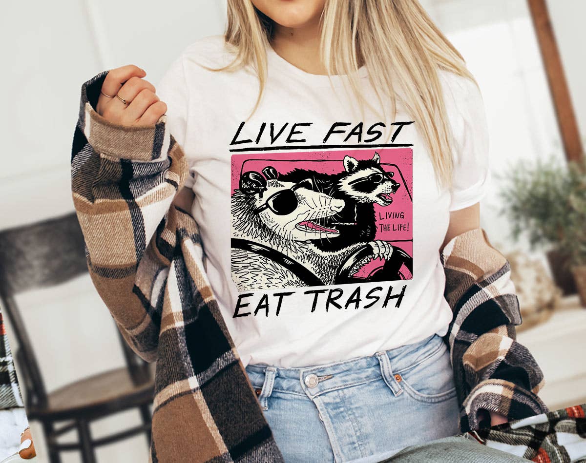 Live Fast Eat Trash - Raccoon Music Meme T-Shirt