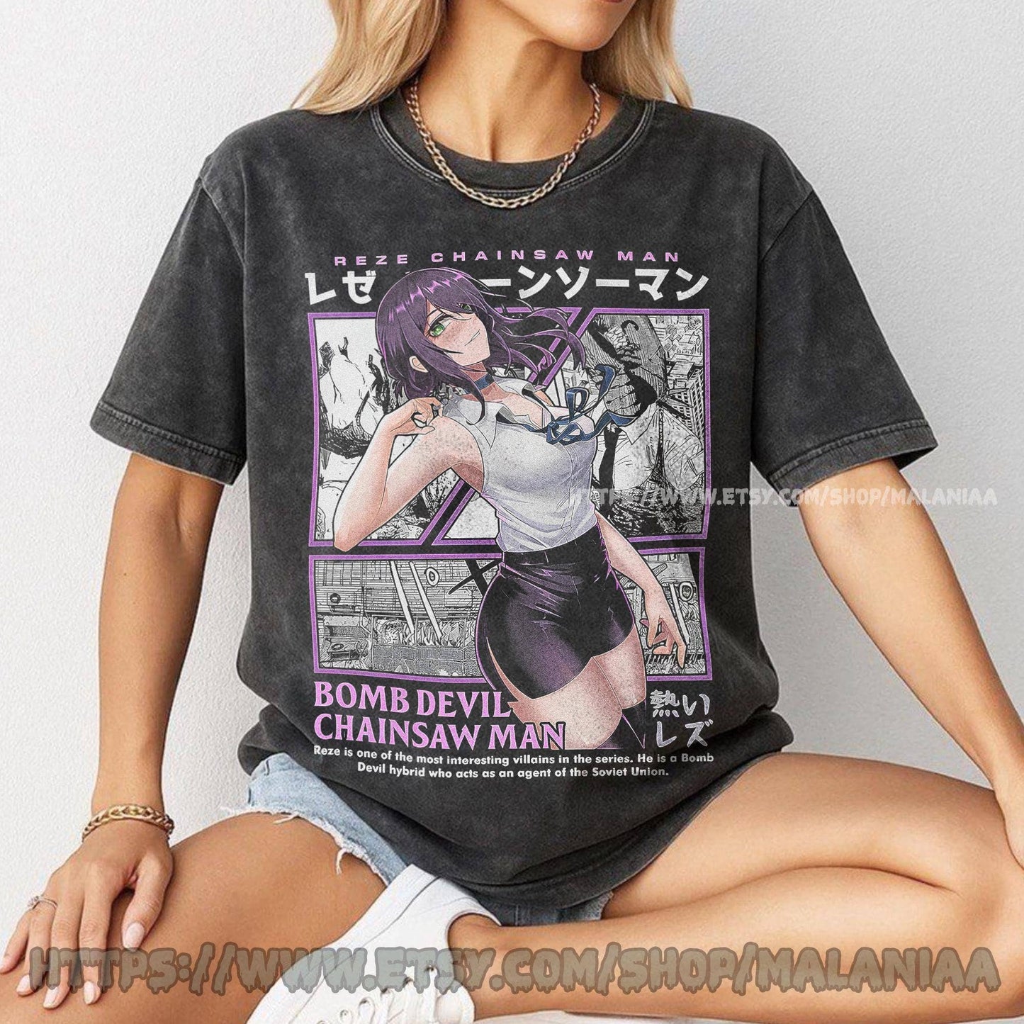 Chainsaw Man Reze Arc Flower Wash T-Shirt