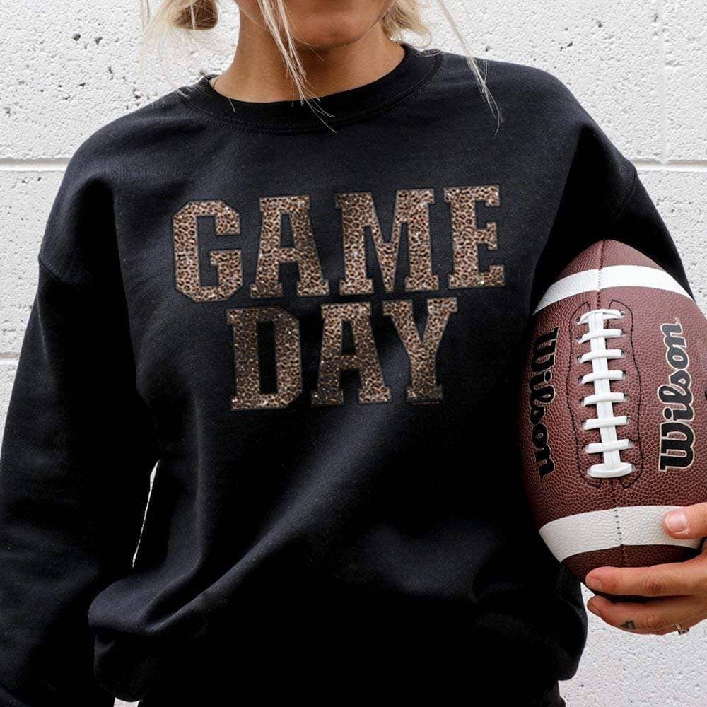 Gameday Leopard Print - Black Fleece Lined Sweatshirt