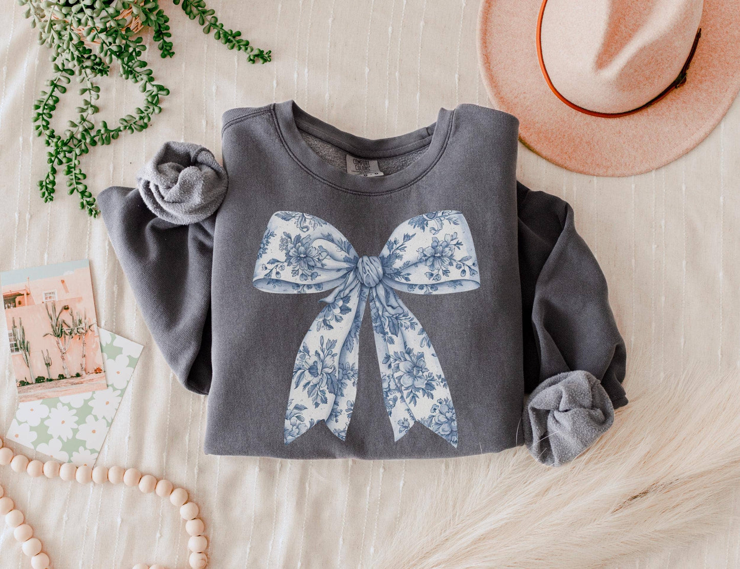 Toile De Jouy Coquette Bow Sweatshirt Girly Aesthetic