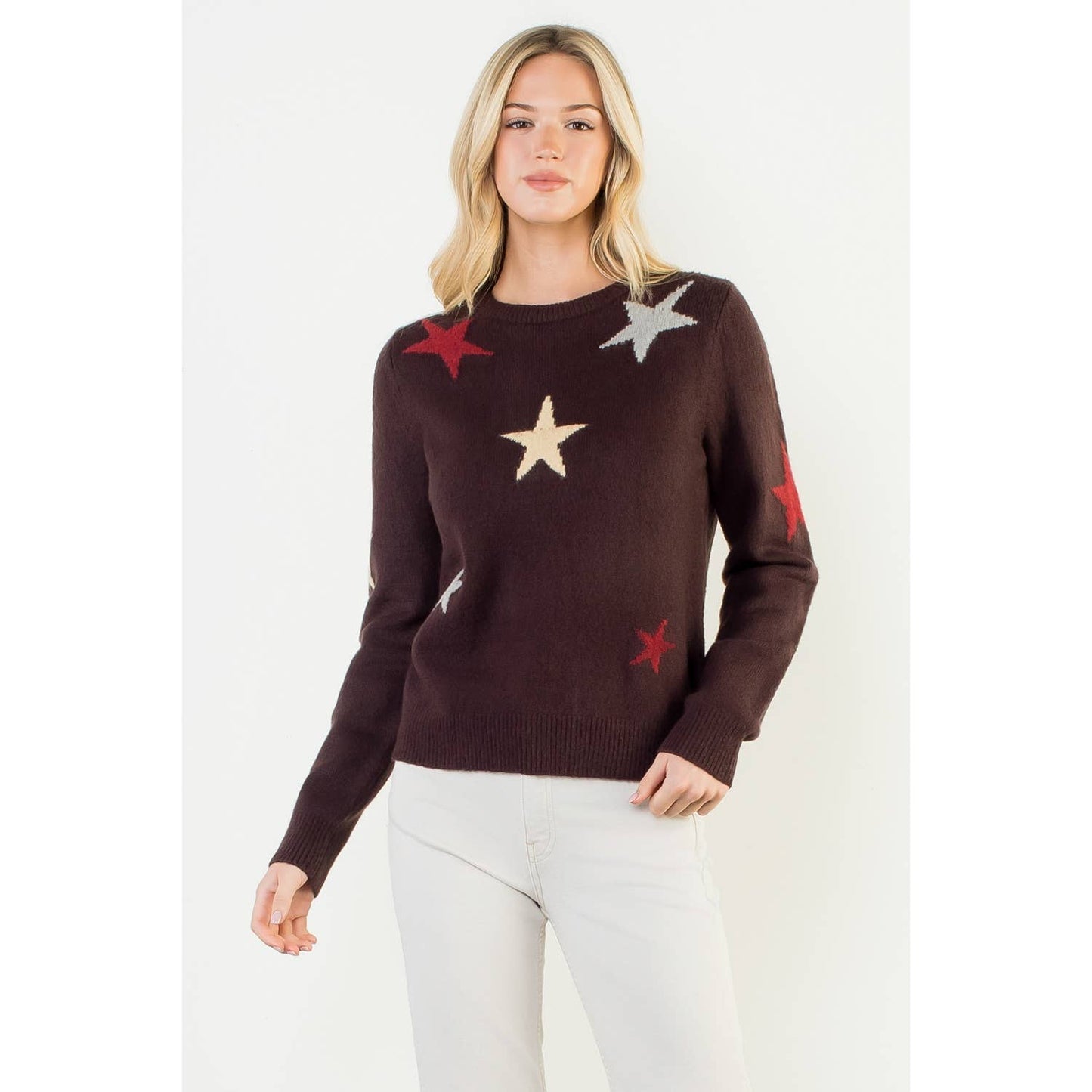 Star Intarsia Long Sleeve Sweater