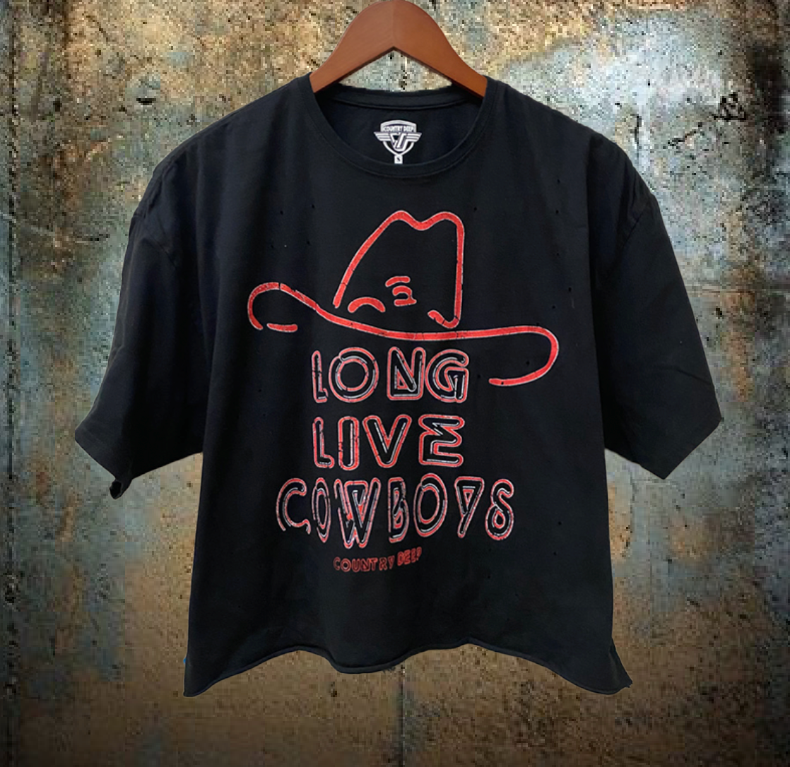 Long Live Cowboys Neon Oversized 90's Vibe Distressed Cropped  T- Shirt