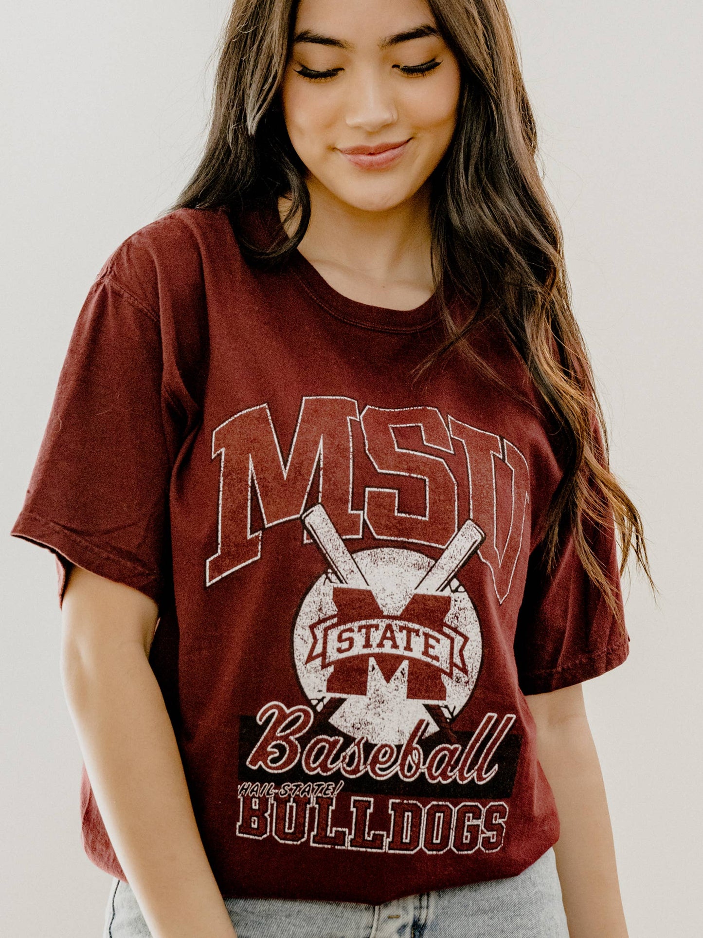 Mississippi State Bulldogs Baseball Maroon Comfort Color Tee