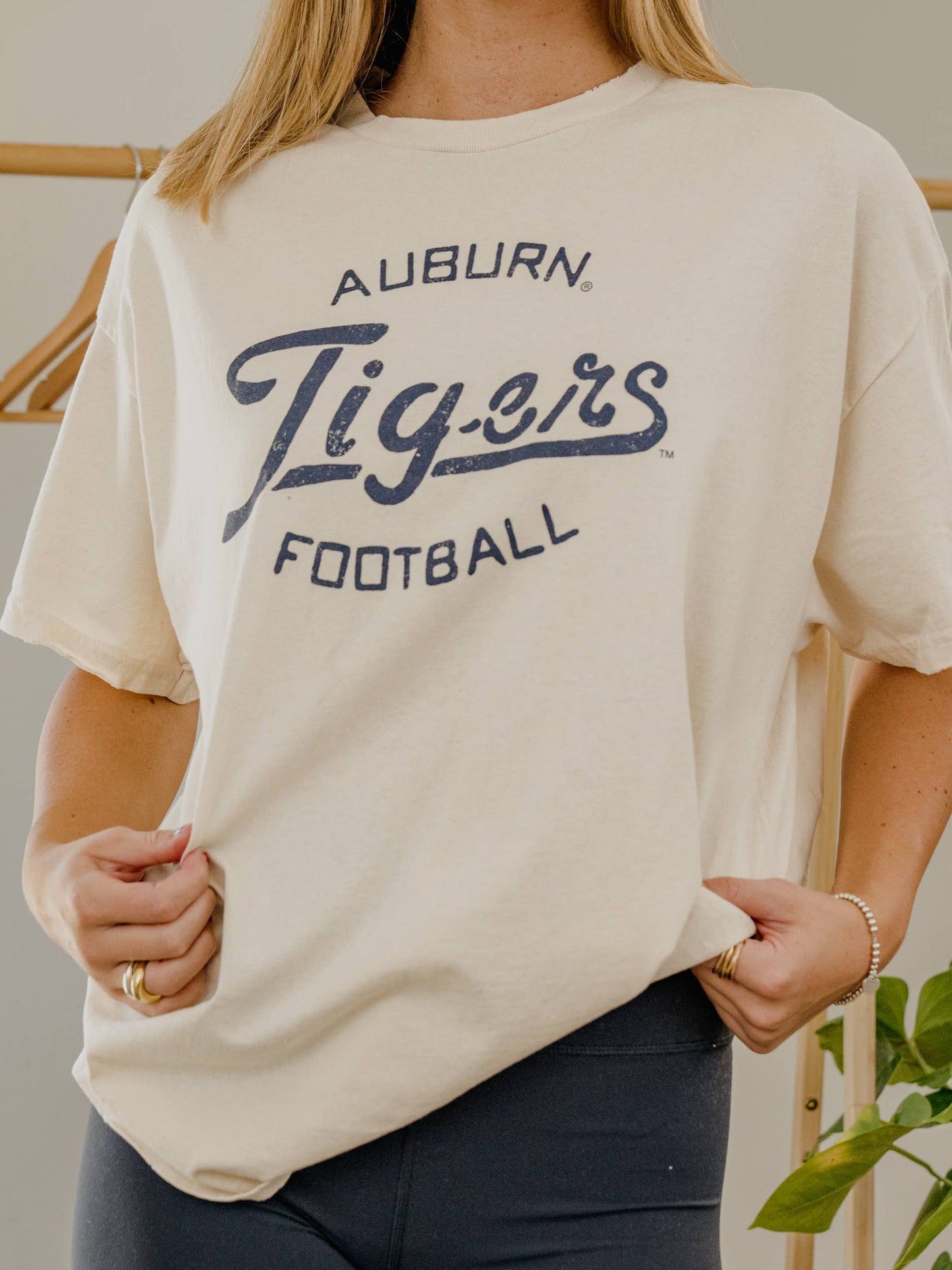 Auburn Tigers Football Stencil Off White Thrifted Tee