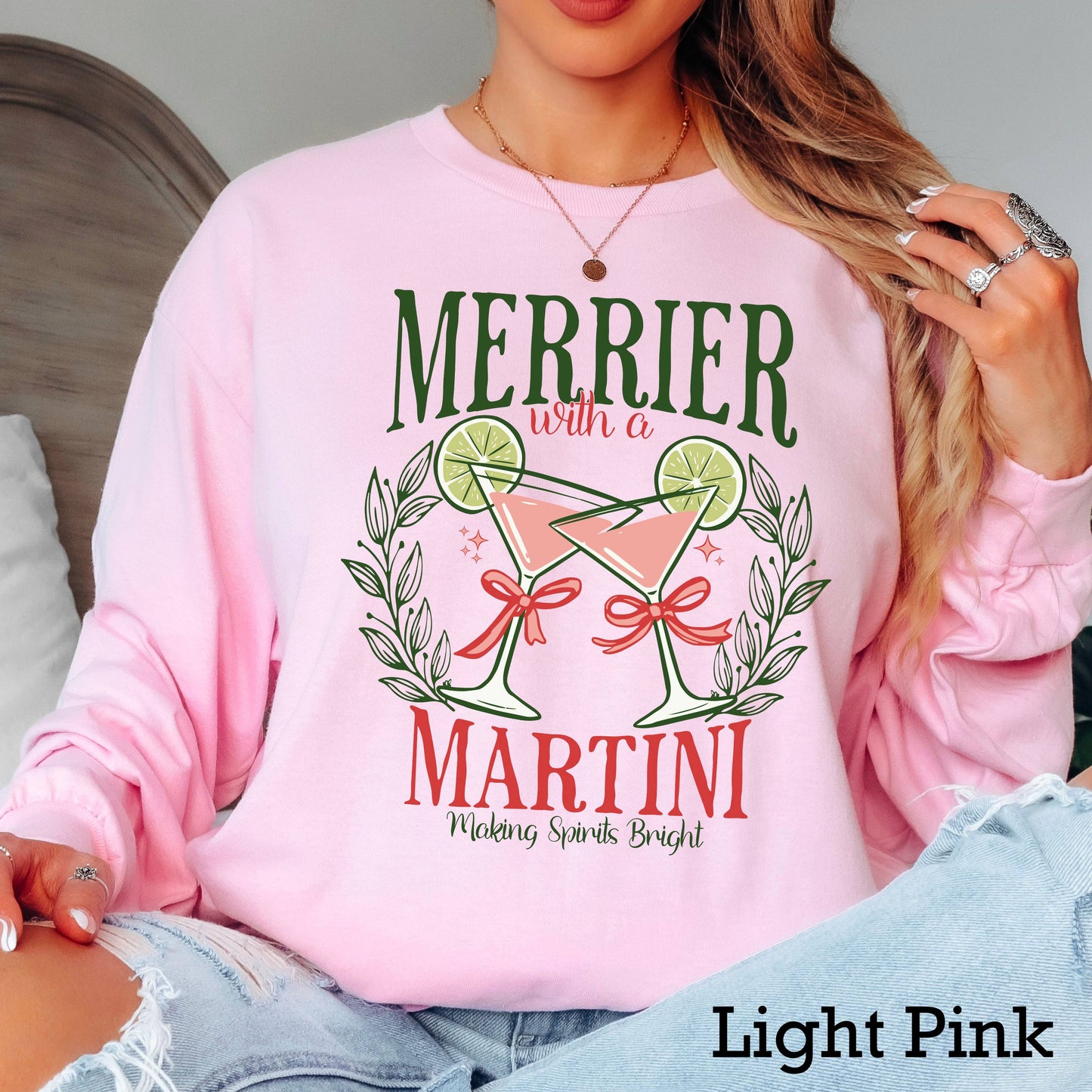 Merrier Martini Christmas Long Sleeve Shirt | Gildan