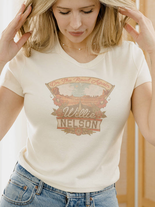 Willie Nelson Otr Highway Off White Micro Cropped Tee