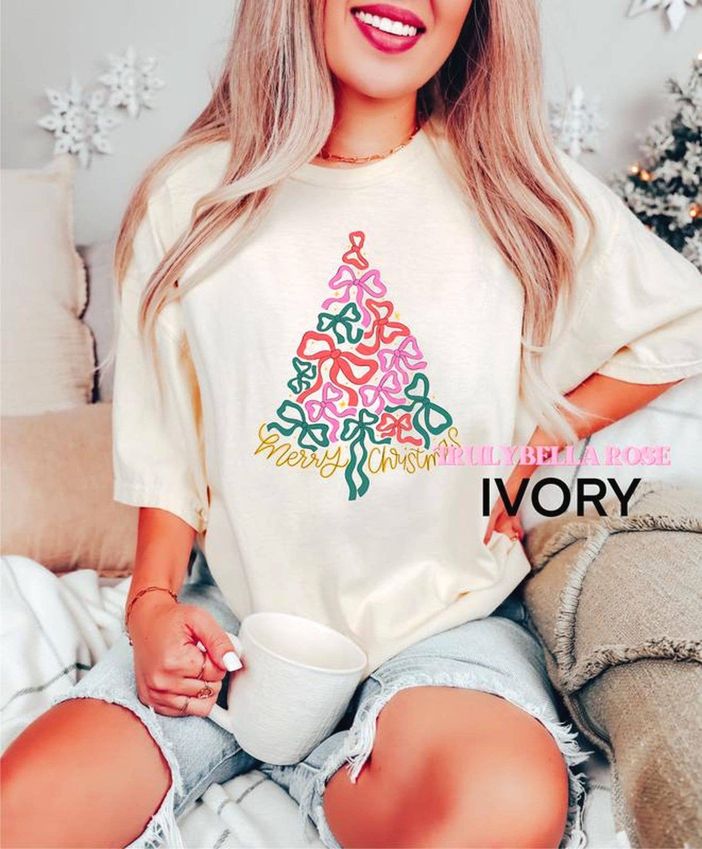 Christmas Tree Bow Shirt - Festive Comfort Colors Tee