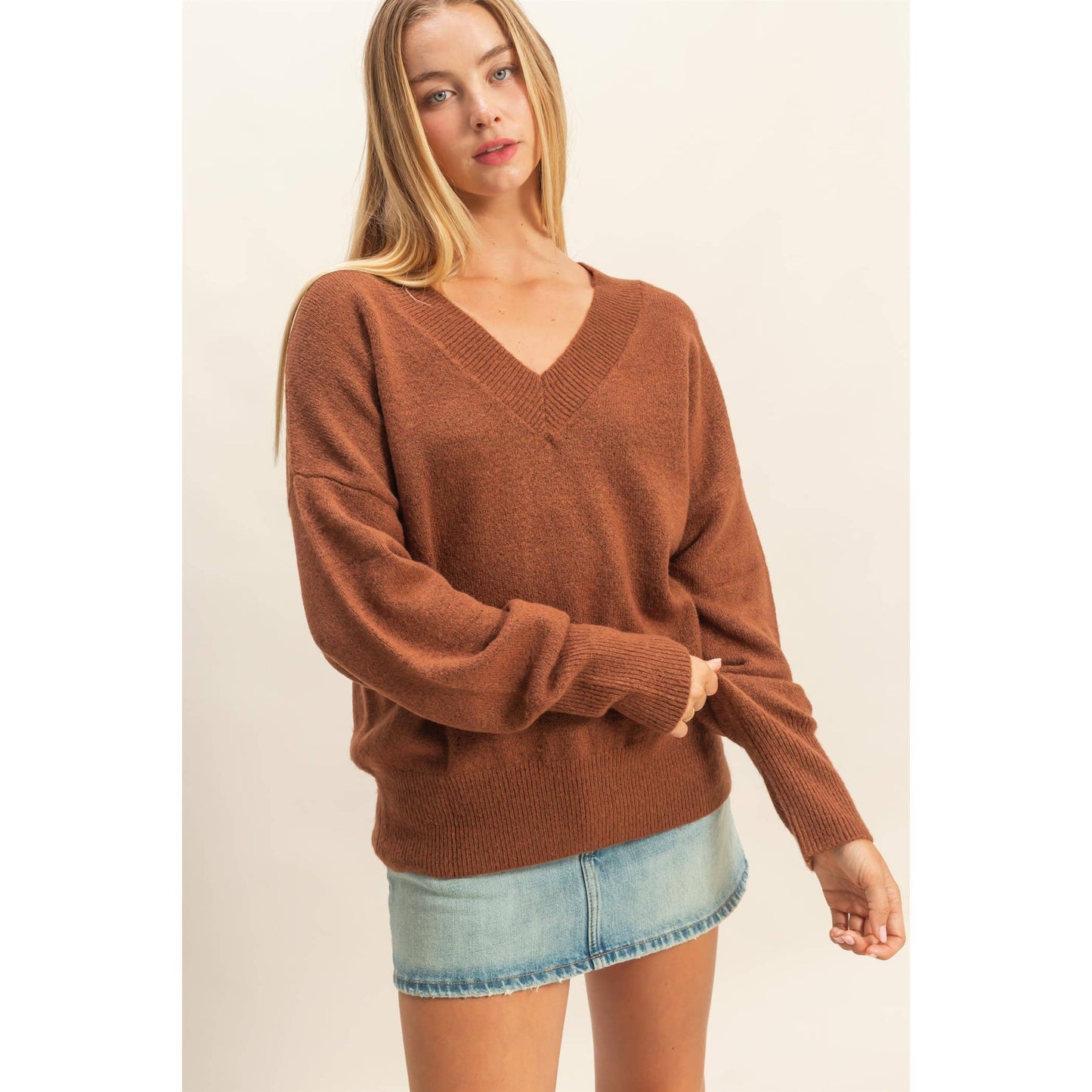 Relaxed Fit V-Neck Sweater