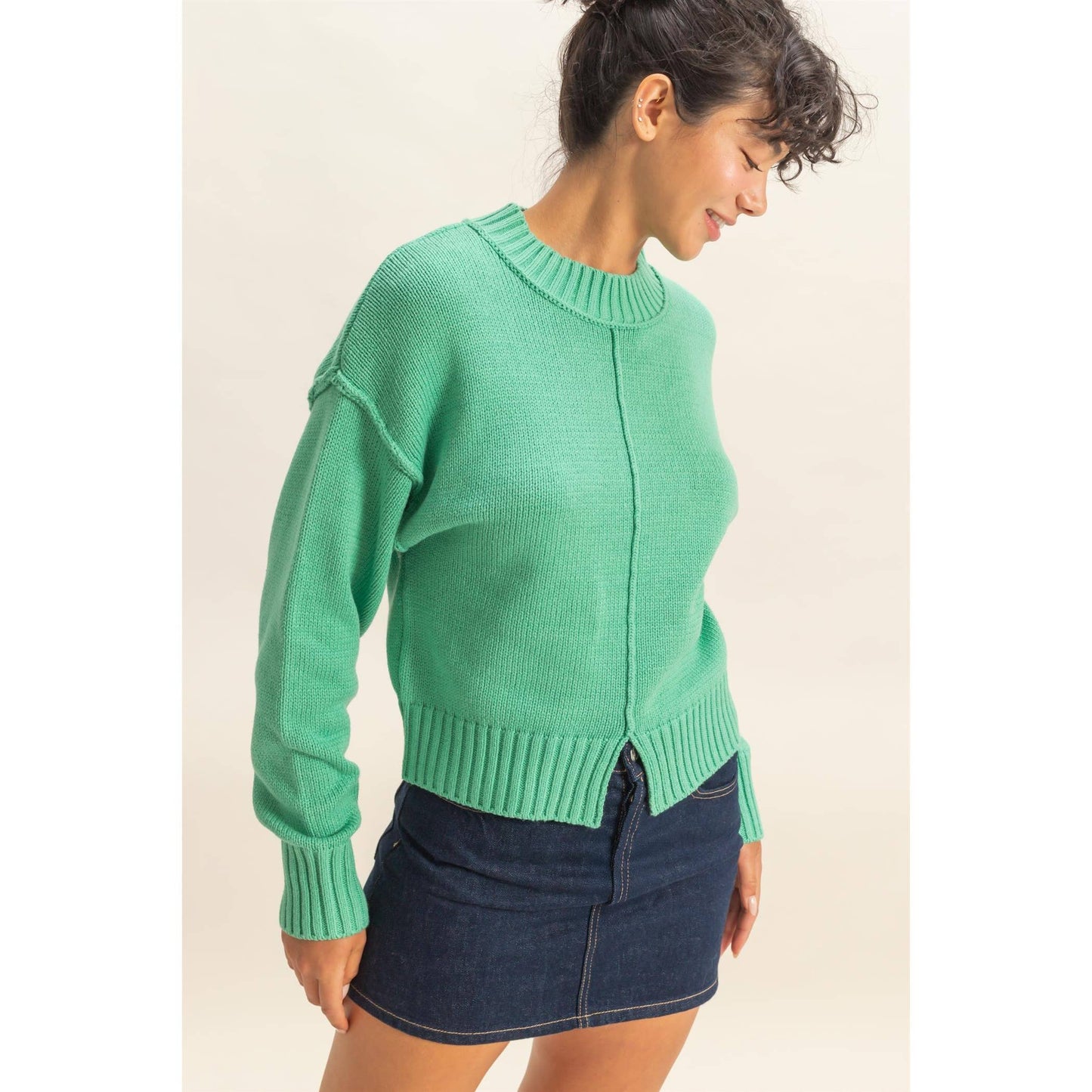 Mock Neck Seam Front Sweater