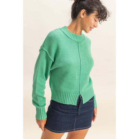 Mock Neck Seam Front Sweater